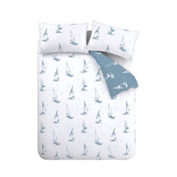 Catherine Lansfield Salcombe Boats Reversible Double Duvet Cover Set With Pillowcases Soft Blue - thumbnail 5