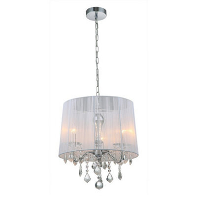 Luminosa Lighting Luminosa Hanging Pendant Chrome, White 3 Light  With White Cloth Shade, E14