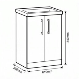 Balterley Bramshall Contemporary Bathroom Floor Standing 2-Door Vanity & Mid-Edge Basin, Solace Oak, 600mm - thumbnail 5