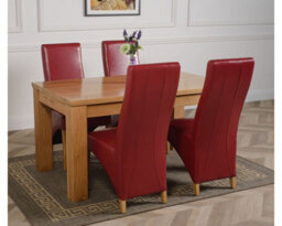 That's Furniture Dakota 152 X 87 Cm Chunky Medium Oak Dining Table And 4 Chairs Dining Set With Lola Burgundy Leather Chairs - thumbnail 3
