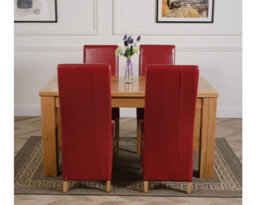 That's Furniture Dakota 152 X 87 Cm Chunky Medium Oak Dining Table And 4 Chairs Dining Set With Lola Burgundy Leather Chairs - thumbnail 2