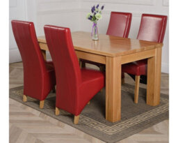 That's Furniture Dakota 152 X 87 Cm Chunky Medium Oak Dining Table And 4 Chairs Dining Set With Lola Burgundy Leather Chairs - thumbnail 1