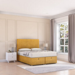Sloomy Manhattan End Lift Ottoman Bed 6Ft With Sprung Memory Mattress - Mustard Plush & Headboard- Super King - thumbnail 2