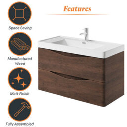Plum&clay Eden Redwood Wall Hung Vanity Unit With Ceramic Basin (W)900mm - thumbnail 7
