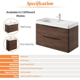 Plum&clay Eden Redwood Wall Hung Vanity Unit With Ceramic Basin (W)900mm - thumbnail 6