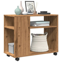 Berkfield Side Table With Wheels Artisian Oak 70X35X60 Cm Engineered Wood - thumbnail 4