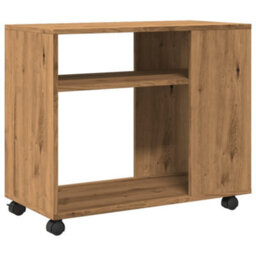 Berkfield Side Table With Wheels Artisian Oak 70X35X60 Cm Engineered Wood - thumbnail 7