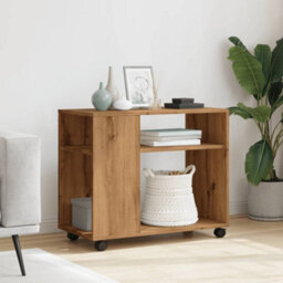 Berkfield Side Table With Wheels Artisian Oak 70X35X60 Cm Engineered Wood - thumbnail 3