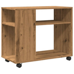 Berkfield Side Table With Wheels Artisian Oak 70X35X60 Cm Engineered Wood - thumbnail 2