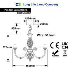 Long Life Lamps Company Vintage Ceiling Pendant Light Brushed Chrome Antique Hanging Chandelier Candle Lantern H3039 - thumbnail 2