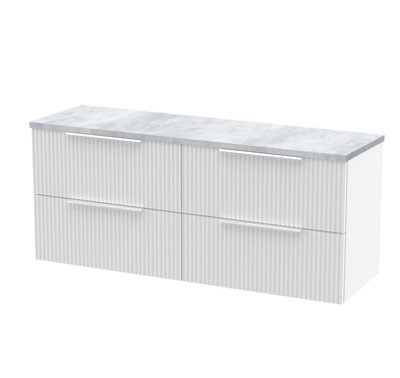 Balterley Tixall Fluted 4 Drawer Wall Hung Vanity Unit With Laminate Worktop, Satin White, 1200mm - image 1