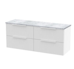 Balterley Tixall Fluted 4 Drawer Wall Hung Vanity Unit With Laminate Worktop, Satin White, 1200mm - thumbnail 1