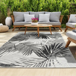 Homeart Outdoor Indoor Rug, Easy Clean, Uv Weather Resistant Rug For Patio, Gardenpalm Black, Grey,160X230Cm