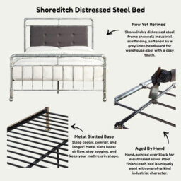 OAT Home Shoreditch Industrial Scaffold Distressed Steel Effect Metal King Size Bed Frame - thumbnail 7