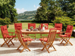 Beliani Maui Ii 8 Seater Garden Dining Set Dark Red Acacia Wood With Cushions - thumbnail 2