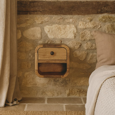 Wyld Haus Cagliari Mini Curved Oak-Finish Mango Wood Bedside With Drawer And Shelf - image 1