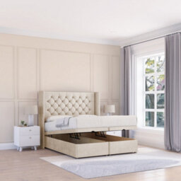 "Sloomy Dior Cream Plush 3Ft Ottoman Bed End Opening With Sprung Memory Mattress & 54"" Headboard-Single" - thumbnail 1