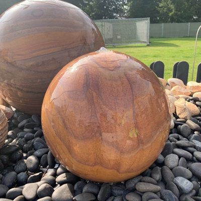 Outdoor Living UK Sandstone Sphere 40Cm Natural Stone Water Feature With Cover Without Sump Kit