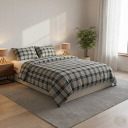 Thermal Flannelette Tartan Duvet Cover Set Warm Brushed Cotton Bedding Grey