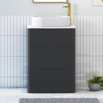 Royal Bathrooms Avenza 600mm Matt Obsidian Black Floor Standing Countertop Bathroom Vanity Unit 3 Drawer With Lyon Basin - image 1