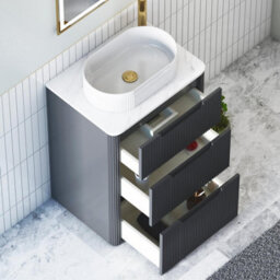 Royal Bathrooms Avenza 600mm Matt Obsidian Black Floor Standing Countertop Bathroom Vanity Unit 3 Drawer With Lyon Basin - thumbnail 5