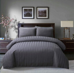 Ameha Stripe Duvet Cover Set With Pillowcase Anti Allergic & Reversible Soft Microfiber Charcoal Single Size 135X200Cm - thumbnail 5