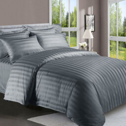 Ameha Stripe Duvet Cover Set With Pillowcase Anti Allergic & Reversible Soft Microfiber Charcoal Single Size 135X200Cm - thumbnail 4