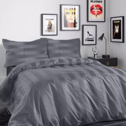 Ameha Stripe Duvet Cover Set With Pillowcase Anti Allergic & Reversible Soft Microfiber Charcoal Single Size 135X200Cm - thumbnail 6