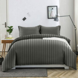 Ameha Stripe Duvet Cover Set With Pillowcase Anti Allergic & Reversible Soft Microfiber Charcoal Single Size 135X200Cm - thumbnail 2