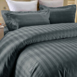 Ameha Stripe Duvet Cover Set With Pillowcase Anti Allergic & Reversible Soft Microfiber Charcoal Single Size 135X200Cm - thumbnail 8