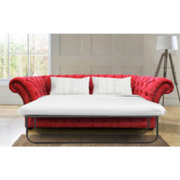 Chesterfield Handmade 3 Seater Sofa Bed Pimlico Rouge Red Fabric In Balmoral Style - thumbnail 1