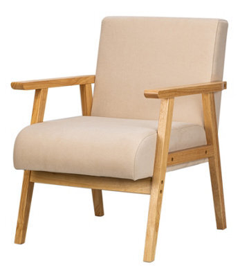 Nordlys Solid Wood Beige Velvet Lounge Chair Countryside Style Living Room - image 1