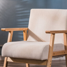 Nordlys Solid Wood Beige Velvet Lounge Chair Countryside Style Living Room - thumbnail 8