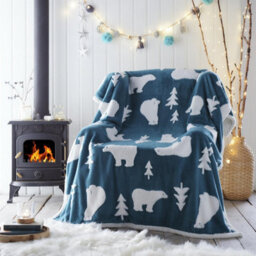 Portfolio Home Polar Bear Sherpa Fleece Throw 130X170Cm  Blue