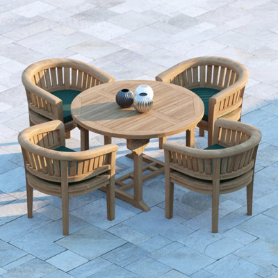 Eterna Lyon Teak Garden Outdoor Dining Table & 4 Seat Chair Set - With Green Cushions
