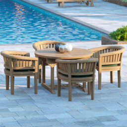 Eterna Lyon Teak Garden Outdoor Dining Table & 4 Seat Chair Set - With Green Cushions - thumbnail 3