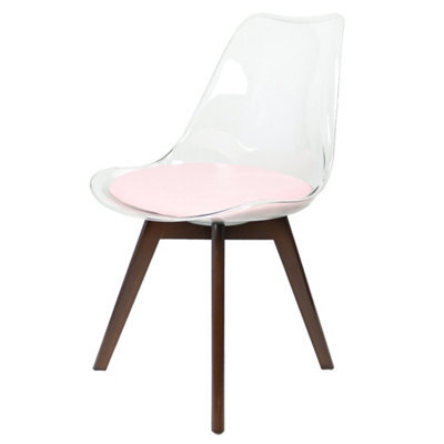 Fusion Living Soho Clear And Blush Pink Plastic Dining Chair With Squared Dark Wood Legs - image 1