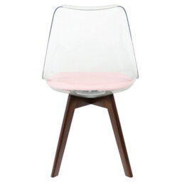 Fusion Living Soho Clear And Blush Pink Plastic Dining Chair With Squared Dark Wood Legs - thumbnail 4