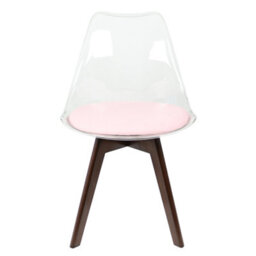 Fusion Living Soho Clear And Blush Pink Plastic Dining Chair With Squared Dark Wood Legs - thumbnail 7