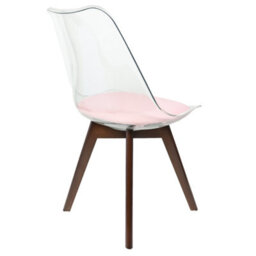 Fusion Living Soho Clear And Blush Pink Plastic Dining Chair With Squared Dark Wood Legs - thumbnail 5