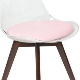 Fusion Living Soho Clear And Blush Pink Plastic Dining Chair With Squared Dark Wood Legs - thumbnail 3