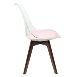 Fusion Living Soho Clear And Blush Pink Plastic Dining Chair With Squared Dark Wood Legs - thumbnail 6