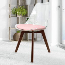 Fusion Living Soho Clear And Blush Pink Plastic Dining Chair With Squared Dark Wood Legs - thumbnail 2