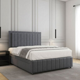 REGIONAL FURNISHINGS Steel Plush Velvet Divan Bed Set Upholstered 24Inch Headboard & Footboard & Mattress No Drawers In 3Ft 4Ft 4Ft6 5Ft 6Ft Sizes - thumbnail 2