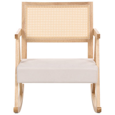Wyld And Coco Vienna Home Rocking Armchair, Light Brown Fabric, Vienna Backrest - Rubberwood Frame, Beige. - image 1