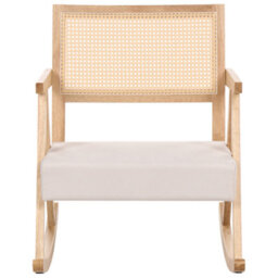 Wyld And Coco Vienna Home Rocking Armchair, Light Brown Fabric, Vienna Backrest - Rubberwood Frame, Beige. - thumbnail 1