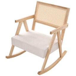 Wyld And Coco Vienna Home Rocking Armchair, Light Brown Fabric, Vienna Backrest - Rubberwood Frame, Beige. - thumbnail 5