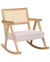 Wyld And Coco Vienna Home Rocking Armchair, Light Brown Fabric, Vienna Backrest - Rubberwood Frame, Beige. - thumbnail 3