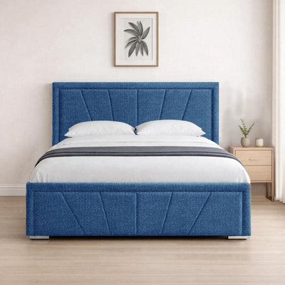 Naples Blue Upholstered Sunrise Double Bed Frame, Modern Luxury Floor-Standing Headboard & Footboard - image 1