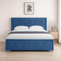 Naples Blue Upholstered Sunrise Double Bed Frame, Modern Luxury Floor-Standing Headboard & Footboard - thumbnail 1